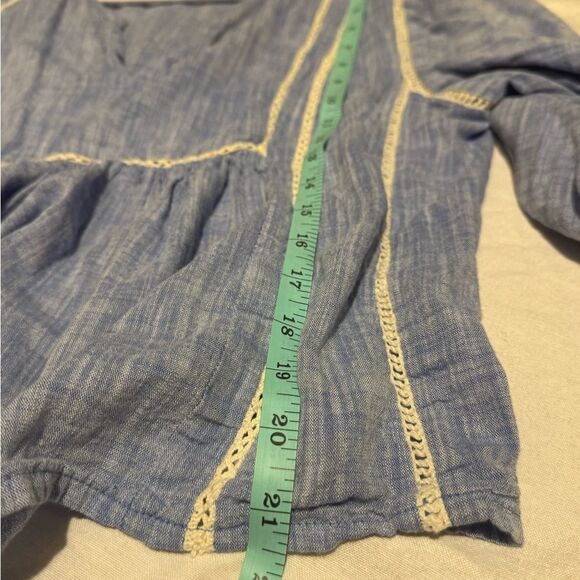 ZARA‎ Women Size Small Peasant style Blue Flowy %100 Cotton Tunic Boho Indie - Picture 6 of 7